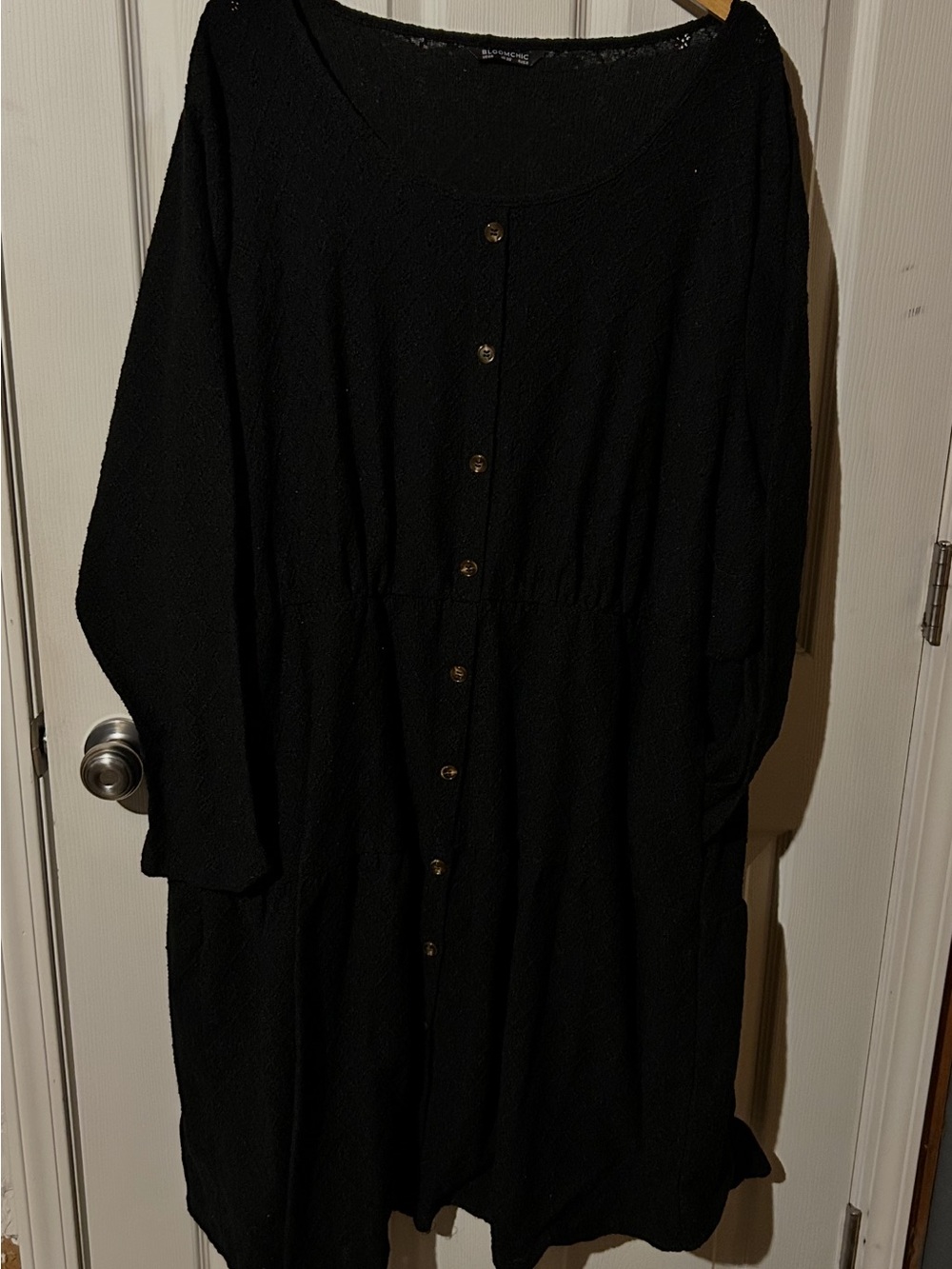 BloomChic Black Long-Sleeve Button-Front Dress